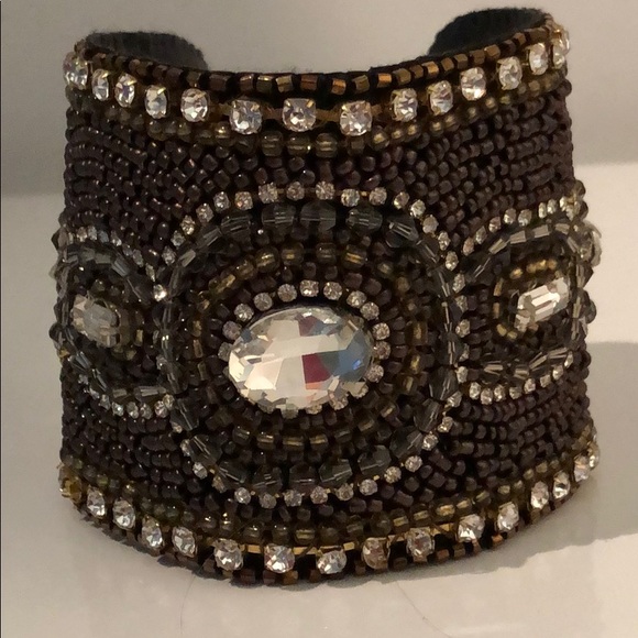 BLING BROWN BEADS, RHINESTONES, & GEM CUFF 💎 - Picture 1 of 8